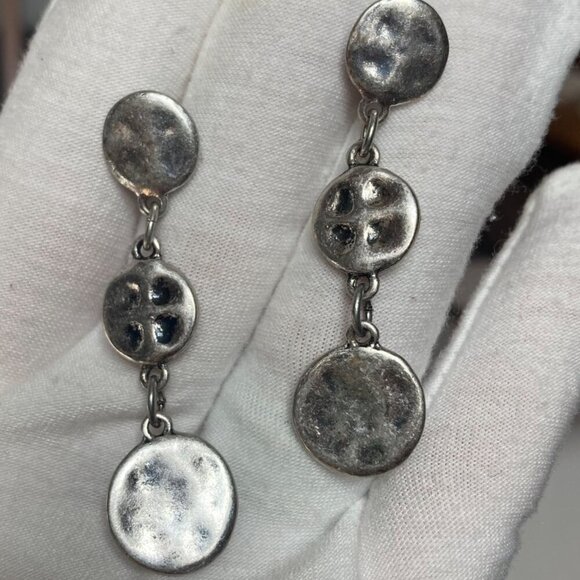 Chicos Silver Tone Hammered Discs Earrings Necklace Set Textured Boho Neutral - Picture 6 of 11